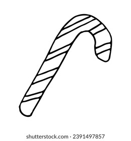 Line drawing striped candy cane isolated on white background