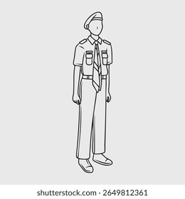 Line drawing of a student in a scout's uniform