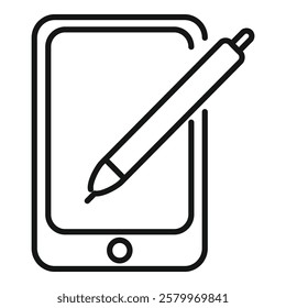 Line drawing of a stylus pen being used on a tablet, representing digital art and graphic design