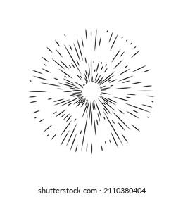 Line drawing sun rays in vintage style.Sun rays hand drawn, linear drawing.