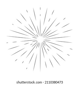 Line drawing sun rays in vintage style.Sun rays hand drawn, linear drawing.
