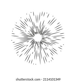 Line drawing sun rays in vintage style.Sun rays hand drawn, linear drawing.