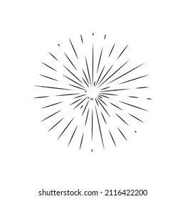 Line drawing sun rays in vintage style.Sun rays hand drawn, linear drawing.