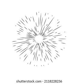 Line drawing sun rays in vintage style.Sun rays hand drawn, linear drawing.
