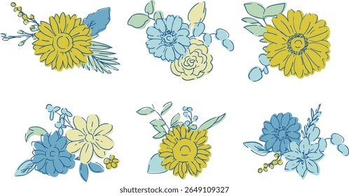 Line drawing sunflower frame. Summer sunflower background. Summer frame with sunflowers and plants.