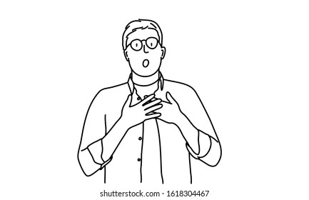 Line drawing of surprised man. Vector illustration.