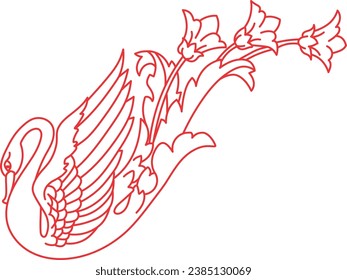 Dibujo en línea de un cisne con campanas.