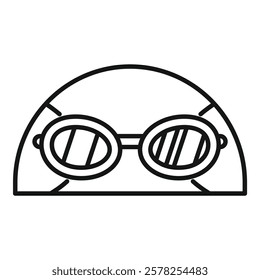 Line drawing of a swimmer wearing swimming goggles preparing for a competition race