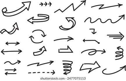 Line drawing symbol set of arrows of various shapes