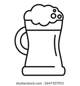 Desenho de linha de um copo de cerveja alta transbordando com cerveja espumosa