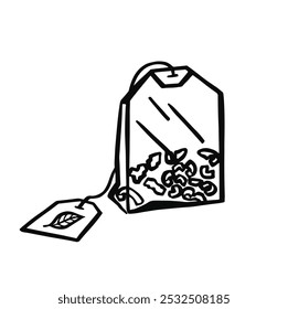 Line drawing in tea bag style illustration. Magic soothing tea for good sleep and relaxation.
