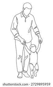 Desenho de linha de ensinar o filho a andar