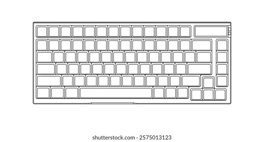 Line Drawing and Technical Design of Compact Mechanical Keyboard vector illustration. isolated on white background