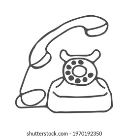 line drawing of a telephone device. Vector illustration, flat style.
