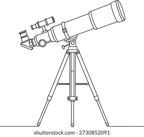 Line drawing of a telescope mounted on a tripod, ideal for astronomy and stargazing.