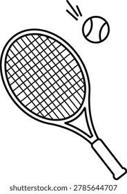 Line drawing of a tennis racket and ball with equipment illustration competition training recreation as PNG element