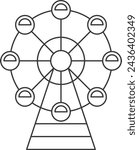 Line drawing theme park related single illustration icon set Ferris wheel