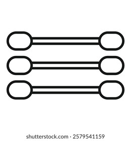 Line drawing of three cotton swabs for ear cleaning lying horizontally