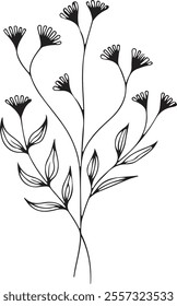 A line drawing of three flowers on a white background