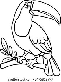  a line drawing of a toucan perched on a branch.