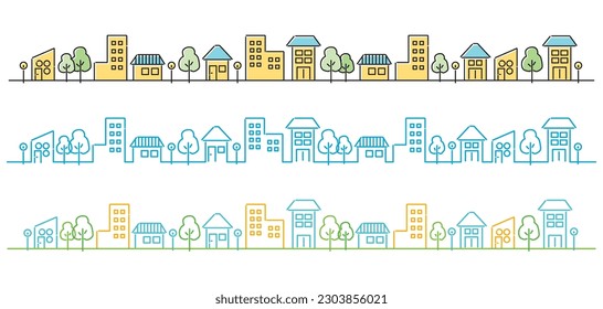 Line drawing townscape with refreshing color scheme