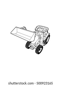Line drawing of a tractor with a bucket