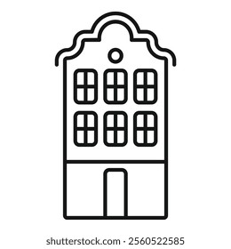 Line drawing of a traditional canal house building facade in amsterdam, netherlands