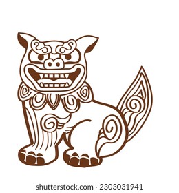 Line drawing traditional Shisa illustration. Shisa is a clay figure of the guardian deity of Okinawa, Japan. Okinawa guardian lions