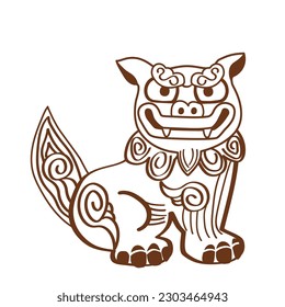 Line drawing traditional Shisa illustration. Shisa is a clay figure of the guardian deity of Okinawa, Japan. Okinawa guardian lions