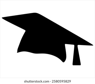 Line drawing of a traditional student headdress worn at graduation ceremonies and other academic events. It is square in shape with a tassel. Drawn without artificial intelligence