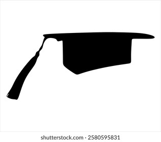 Line drawing of a traditional student headdress worn at graduation ceremonies and other academic events. It is square in shape with a tassel. Drawn without artificial intelligence