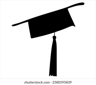 Line drawing of a traditional student headdress worn at graduation ceremonies and other academic events. It is square in shape with a tassel. Drawn without artificial intelligence