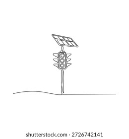 Desenho linear de um semáforo combinado com uma estrutura de painel solar