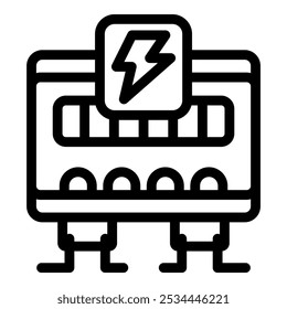 Line drawing of a transformer generating electricity for a city's power grid