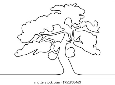 line drawing of tree on white background. Vector illustration