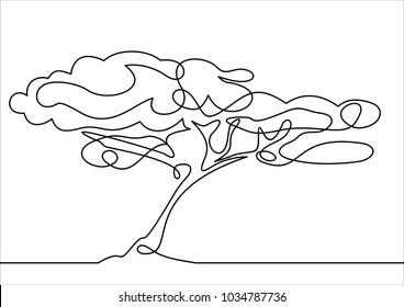 Line Drawing Of A Tree, Vector Illustration-continuous Line Drawing