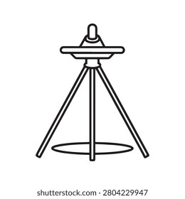 A line drawing of a tripod with a plate on top and a protrusion isolated on white background
