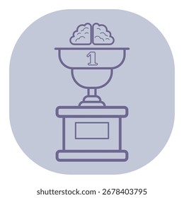 Desenho de linha de troféu com o cérebro simbolizando o sucesso intelectual. Excelência no conceito de pensamento e conhecimento