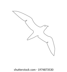 Line drawing tube noses bird tattoo. Vector Illustration. Free single line drawing of Procellariiformes birds. Outline drawing of flying bird one line hand drawing. Albatross silhouette icon line draw