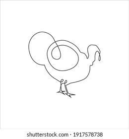 Line Drawing Turkey Bird Tattoo. One Line Farm Birds Minimalist Icon. Farm Bird One Line Hand Drawing Continuous Art Print, Vector Illustration. Free Single Line Drawing Of Turkey Bird