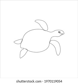 Line drawing turtle tattoo. isolated Vector Illustration. Free single line drawing of swimming turtle. Outline drawing of turtle one line hand drawing continuous art. Minimalistic One Line turtle icon