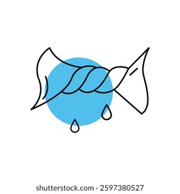 Line drawing of a twist with blue drops icon