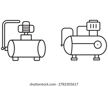 Line drawing of two air compressor tanks with motors and gauges for industrial use