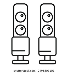 Strichzeichnung von zwei Lautsprechern, die auf dem Boden stehen, perfekt für die Darstellung von Konzepten von Musik, Audio und Soundsystemen