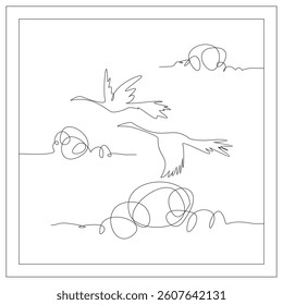line drawing, two birds flying above the clouds symbolizing loyalty