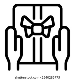 Line drawing of two hands holding up a gift with a bow on it