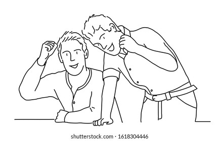 Line drawing of two happy business people. Vector illustration.