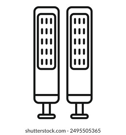 Line drawing of two modern electric heaters providing warmth to a room