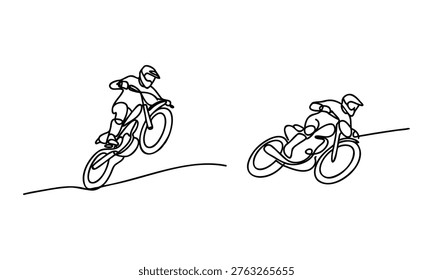 Line drawing of two motorcyclists riding on a track action sports