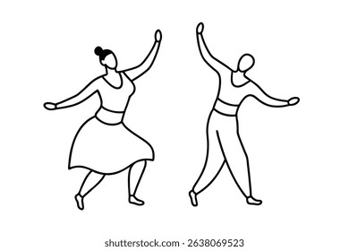 Line drawing of two people dancing joyfully
